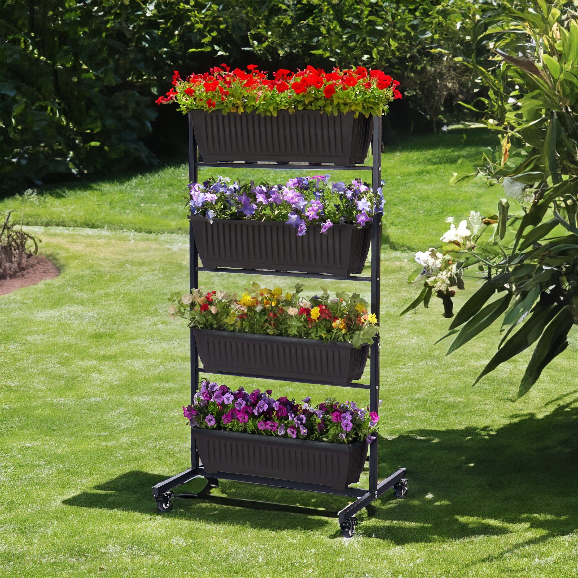 Pflanzkästen Dunkelbraun KAHOO Blumenständer, Pflanzentreppe 76x61x150cm, 4 mit 4-schichter