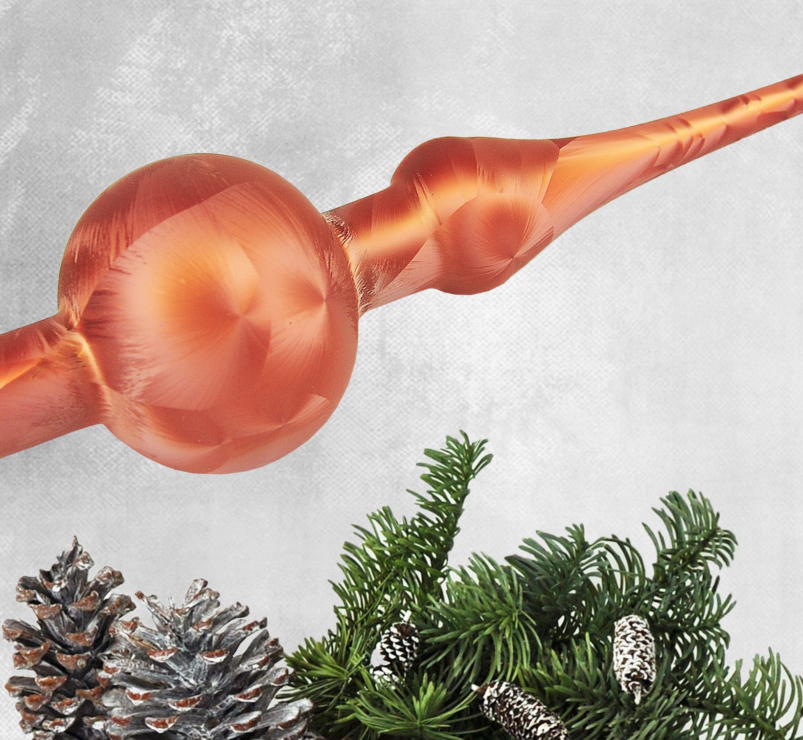 JACK Christbaumspitze JACK Christbaumspitze Spitze Glas 28cm Eislack Glanz Matt Mundgeblasen, Weihnachtsbaumspitze echt Glas, inklusive praktischer Aufbewahrungsbox