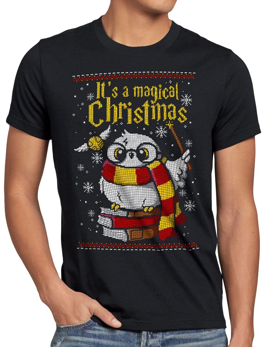 style3 Print-Shirt Herren T-Shirt Magic Christmas Sweater eule ugly pulli weihnachtspullover