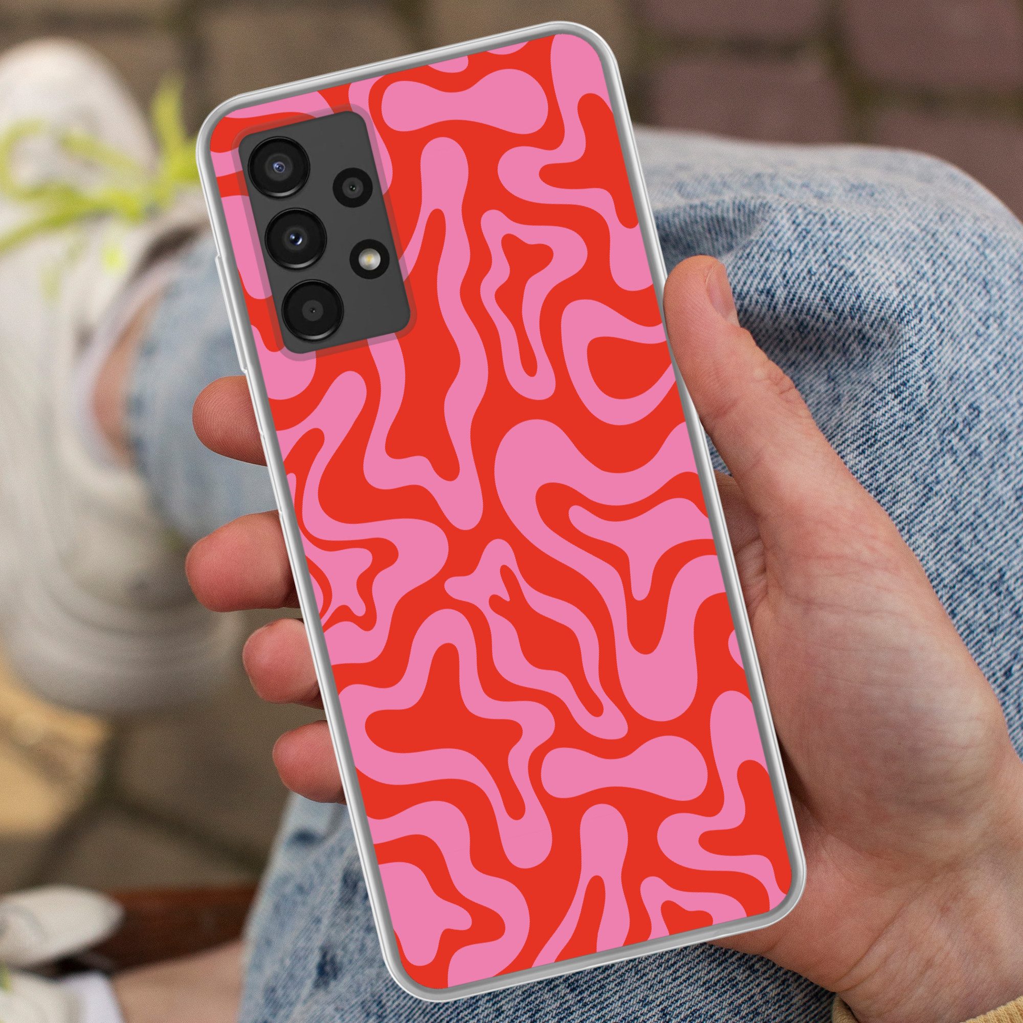 MuchoWow Handyhülle für Samsung Galaxy A13 4G Abstrakt - Muster - Rot - Rosa - Minimalisti, Smartphone-Bumper, Print, Handy Schutzhülle Dünn