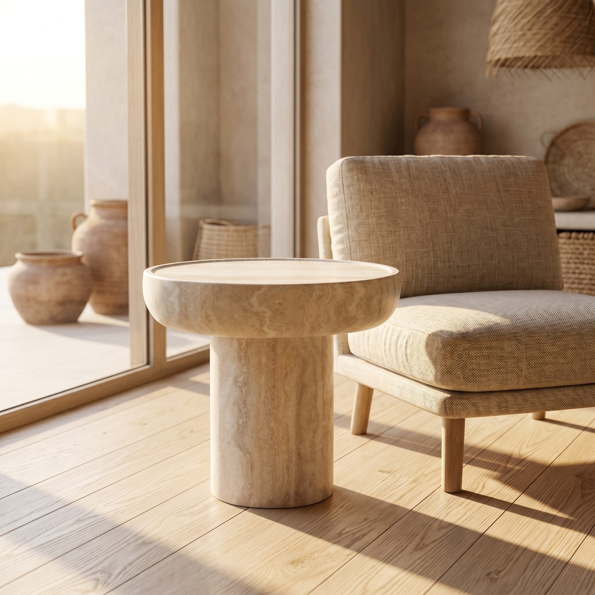 WILLIAMSPACE Couchtisch Runder Beistelltisch aus Fiberglas mit Steinoptik, Moderner Design (1 St), Maße ca.:φ50*45cm