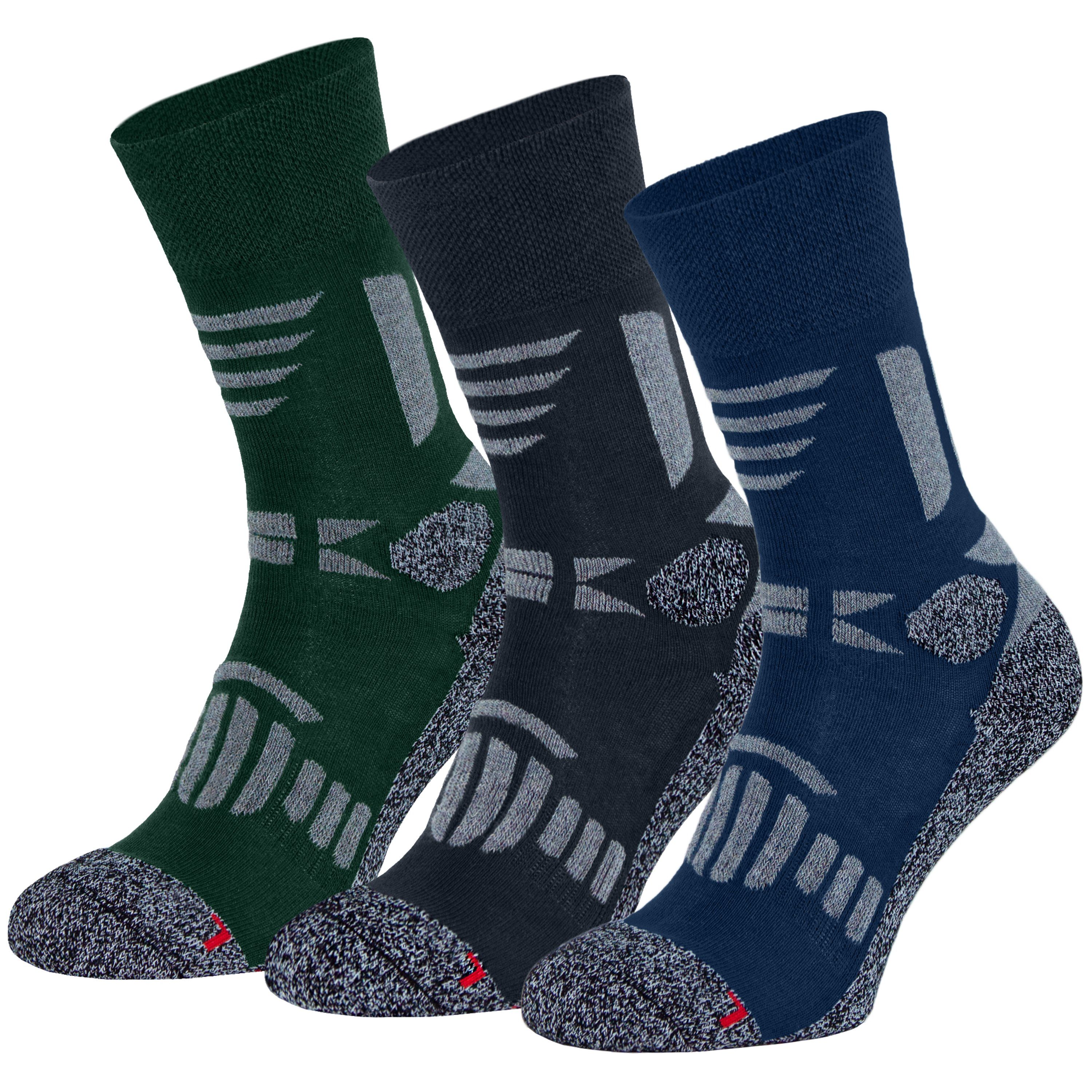 OCERA Wandersocken OCERA HIKE-Trekking/Wander Socken für Damen und Herren, 3 Paar Socken (Packung, 3-Paar, 3 Paar) mit Frottee, mit eingestricktem Logo, mit Mittelfußgummi