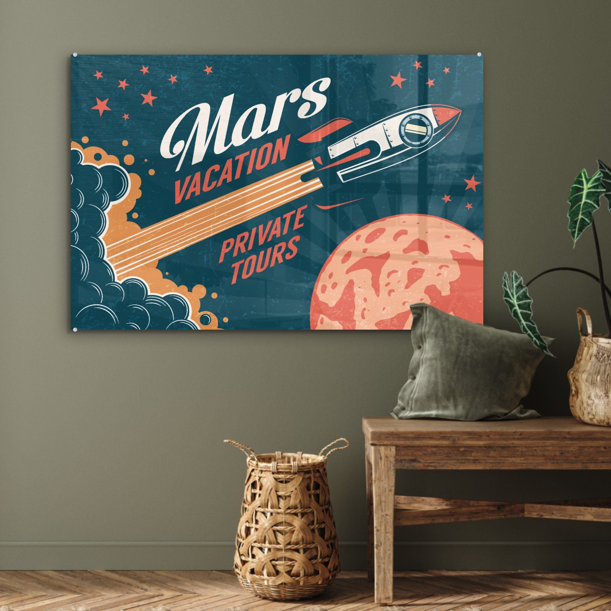 Rakete Mars-Urlaub Acrylglasbild - MuchoWow & St), Schlafzimmer Touren Wohnzimmer Raumfahrt, Vintage - (1 Acrylglasbilder - Urlaub - private