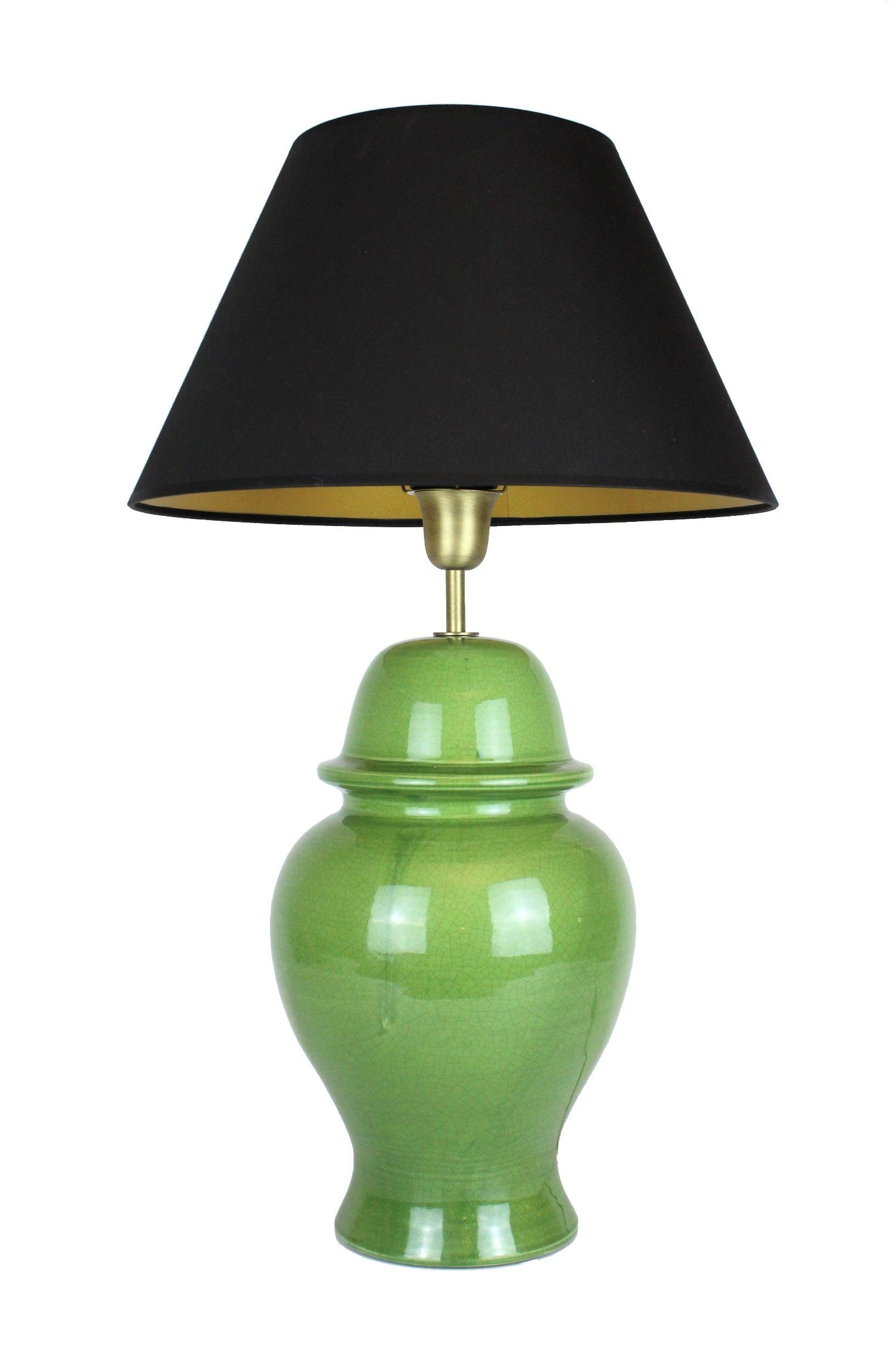 Signature Home Collection Tischleuchte Tischlampe Keramik grün mit Lampenschirm schwarz Tempelvase, ohne Leuchtmittel, warmweiß, Tischlampe handgefertigt in Italien