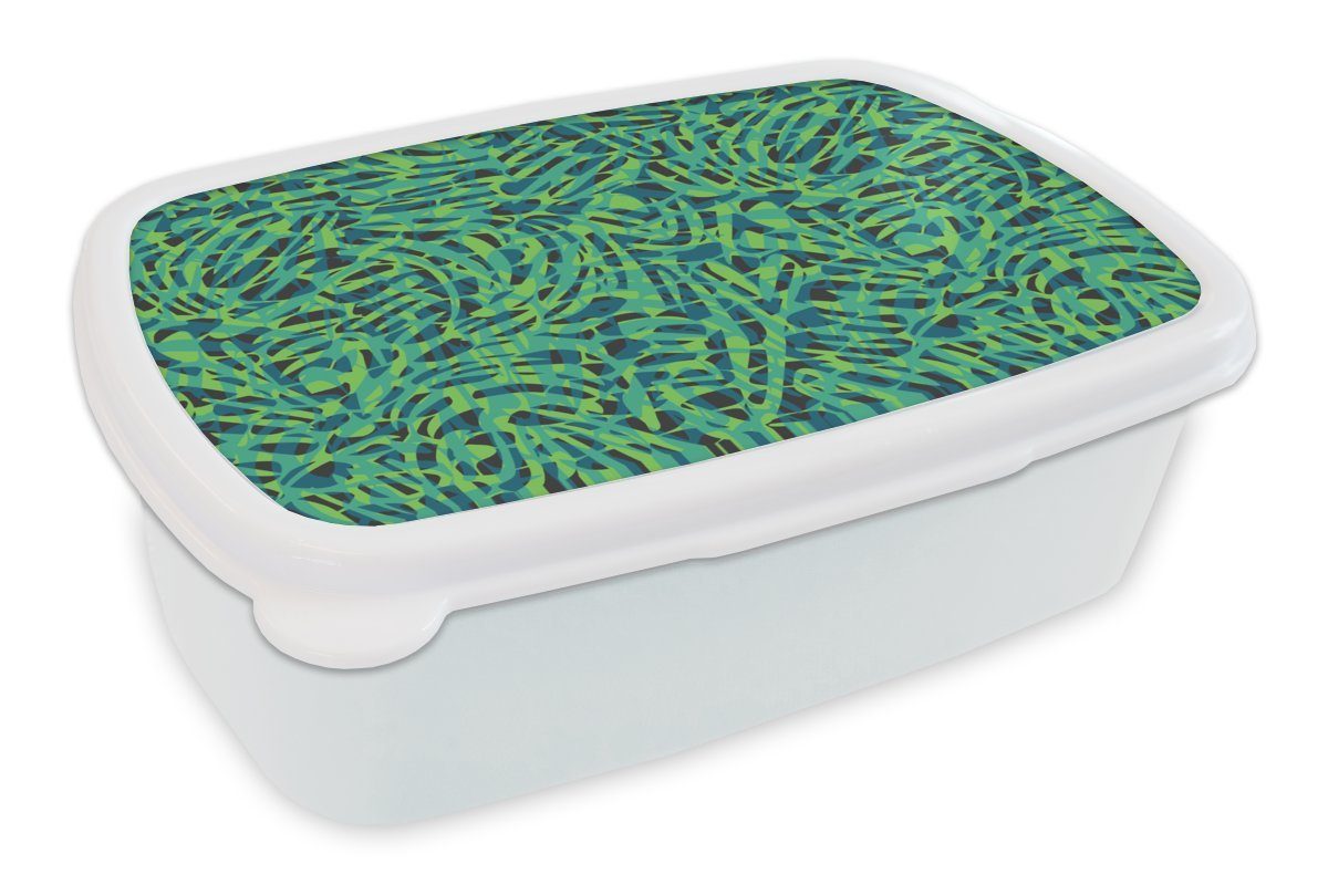 MuchoWow Lunchbox Dschungel - Tiere - Muster, Kunststoff, (2-tlg), Brotbox für Kinder und Erwachsene, Brotdose, für Jungs und Mädchen weiß