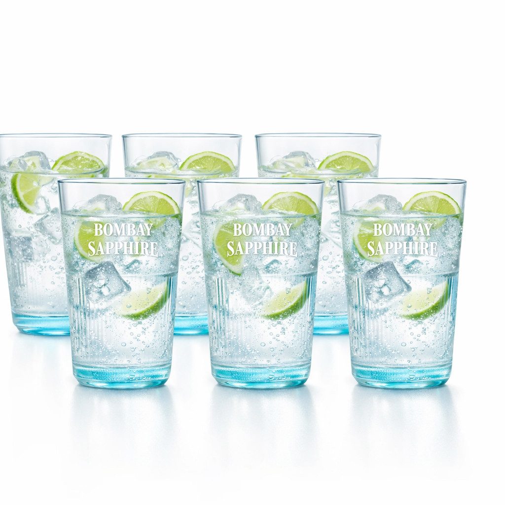 Bombay Sapphire Gläser-Set Bombay Sapphire Gin Longdrinkgläser 6er Set l Blaue Gläser mit Relief