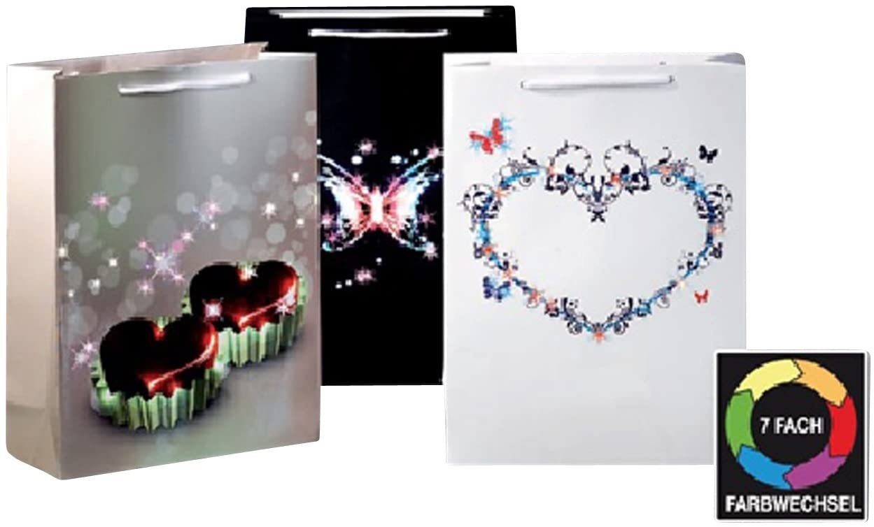 Geschenkpapier LED Geschenktaschen Herzen 3er Set Gross, Geschenktüten