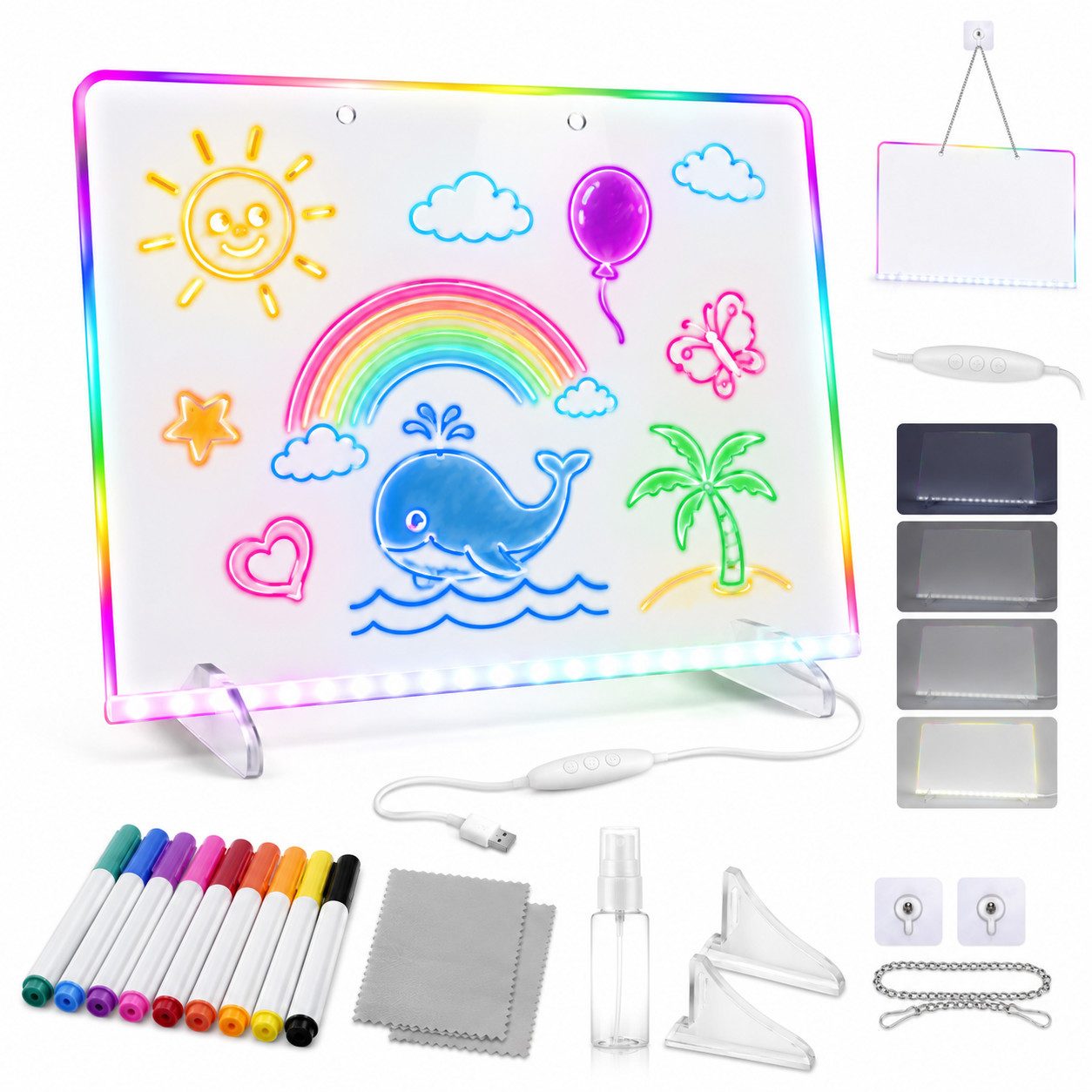 VEKROBOT Memoboard LED Leuchtboard Acryl, Nachrichten, DIY, Geschenk, leuchtende Tafel, (Set, 1-tlg., Halloween-Geschenk – LED-Acrylboard für Nachrichten & Notizen), Leuchtender Tischbuchstabe – Nachrichtentafel, Geschenk & Spielzeug