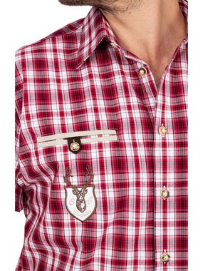 OS-Trachten Trachtenhemd Trachtenhemd EDDI karo mix Halbarm rot (Regular Fi
