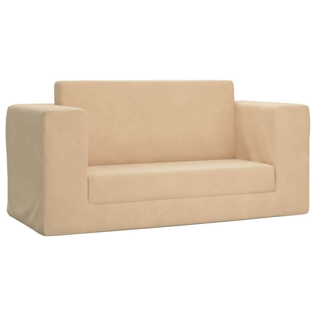 vidaXL Kindersofa, Kinder-Schlafsofa 2-Sitzer Creme Weicher Plüsch