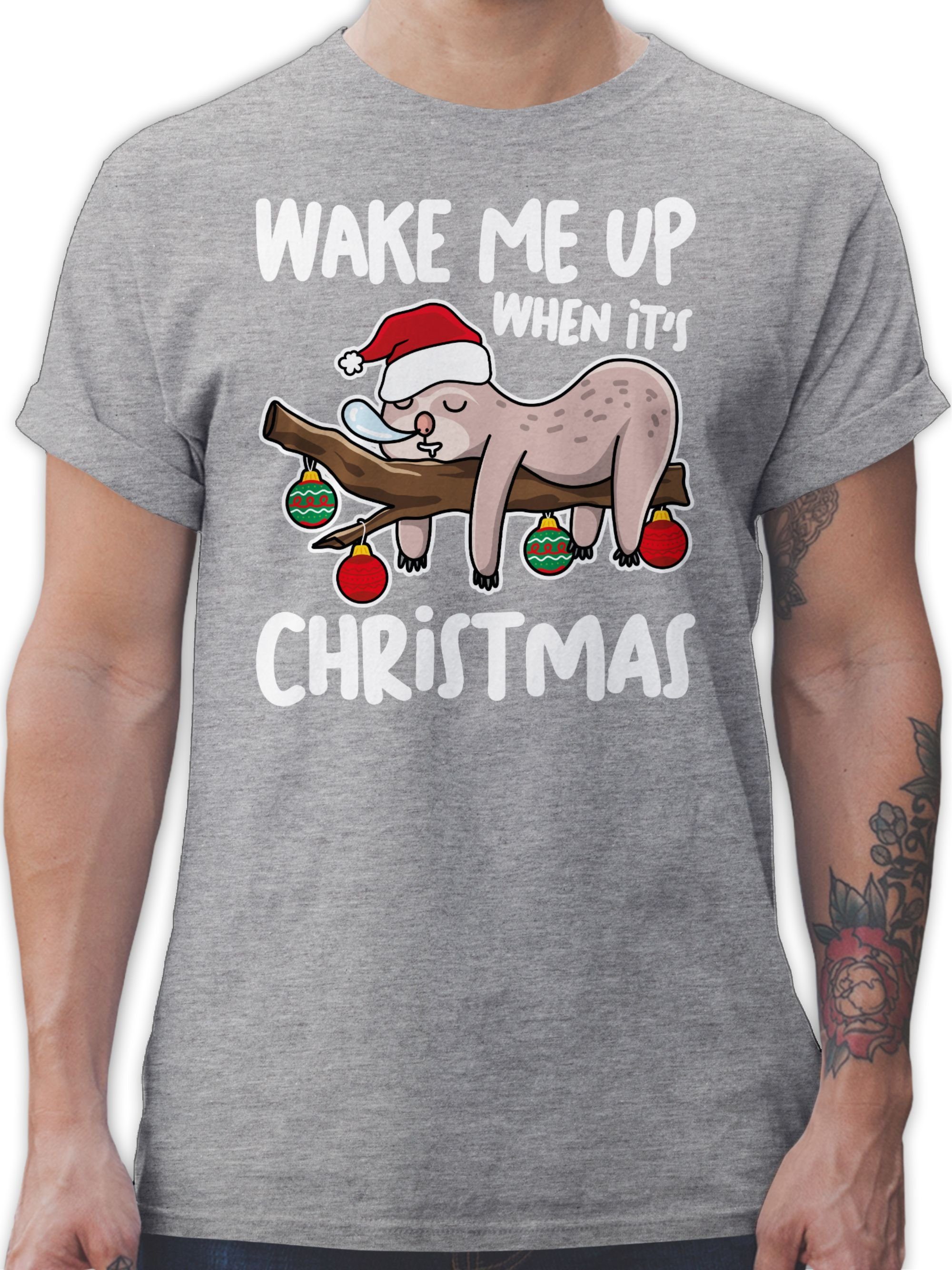Shirtracer T-Shirt Wake me up when it's christmas - weiß Weihachten Kleidung 03 Grau meliert