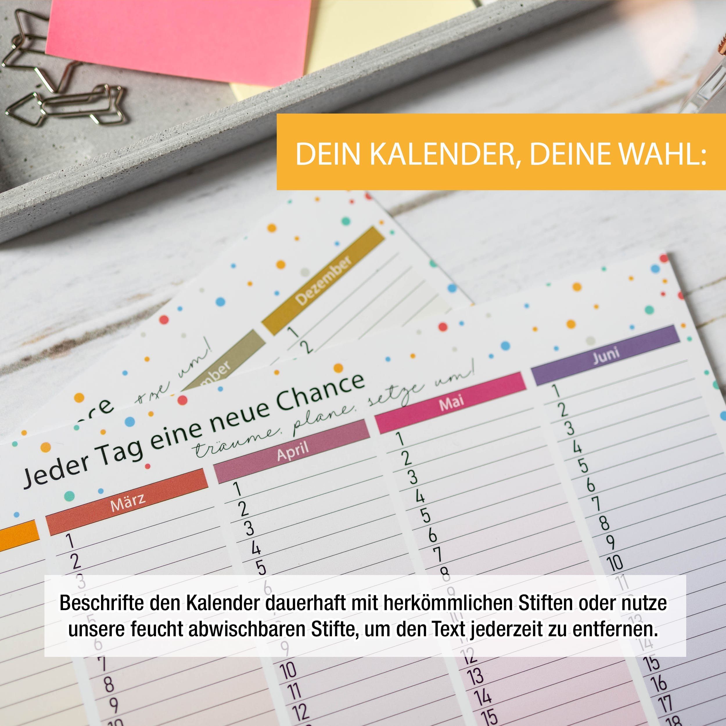 TOBJA Wandkalender Immerwährender Kalender A4 abwischbar +4 Stifte, Geburtstagskalender Dauerkalender – Bild 3 von 5