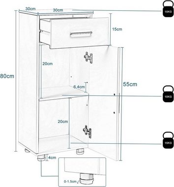 EUGAD Hochschrank (1-St) Badezimmerschrank 1 Schublade, 30x80x30 cm, weiß