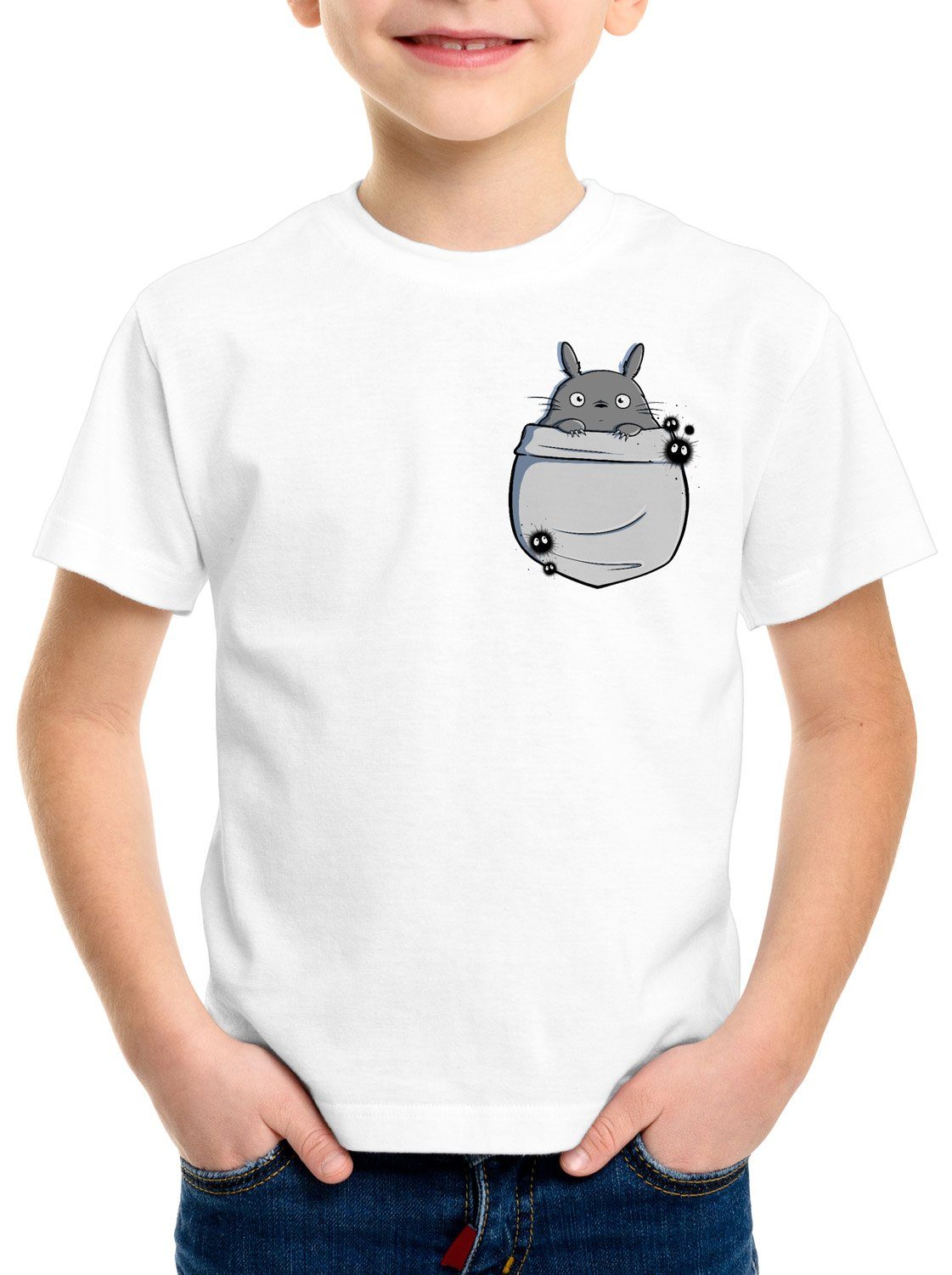 style3 Print-Shirt Kinder T-Shirt Totoro Brusttasche neko mein nachbar anime tonari no weiß