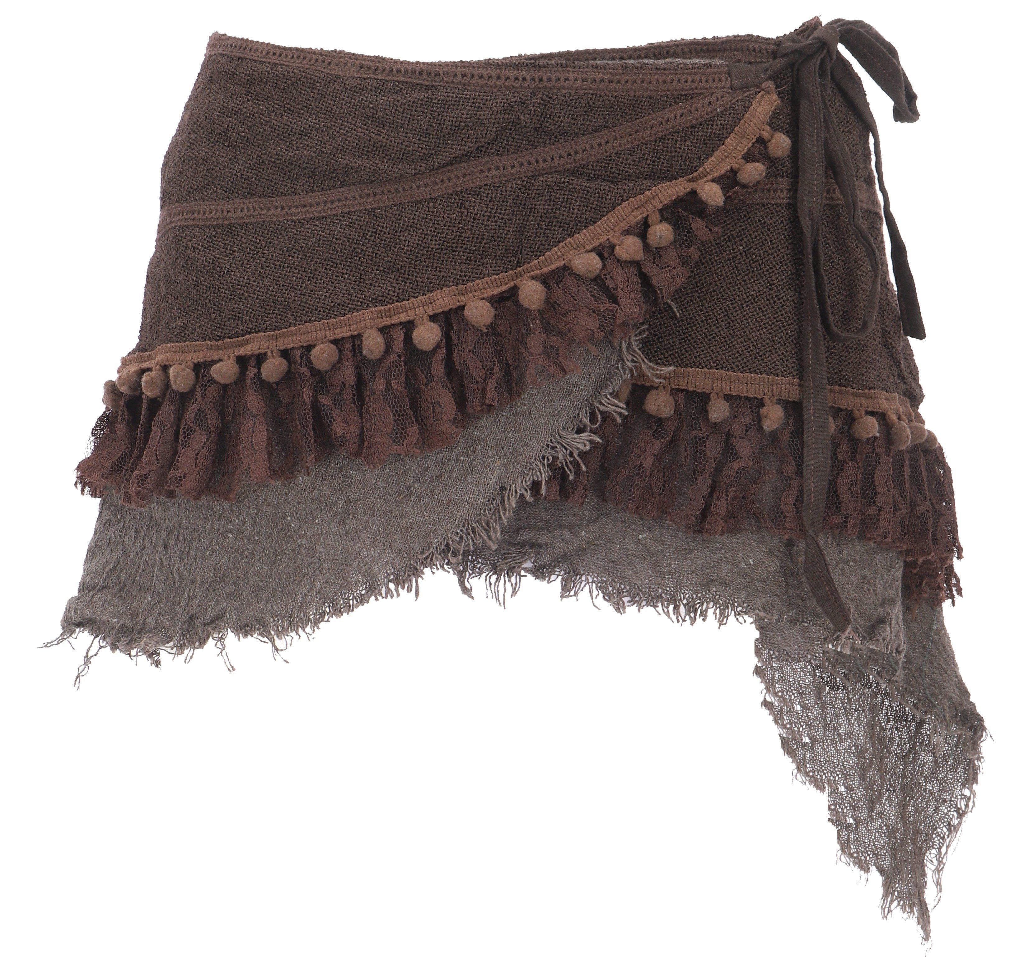 Guru-Shop Minirock Goa Cacheur mit Spitze, Minirock, Wickelrock.. alternative Bekleidung