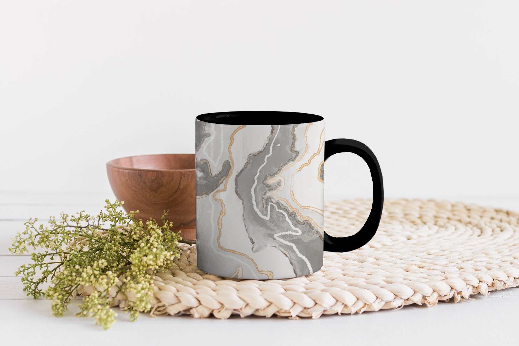 MuchoWow Tasse Marmor - Grau Teetasse, Keramik, Farbwechsel, Zaubertasse, Geschenk Muster, - Kaffeetassen