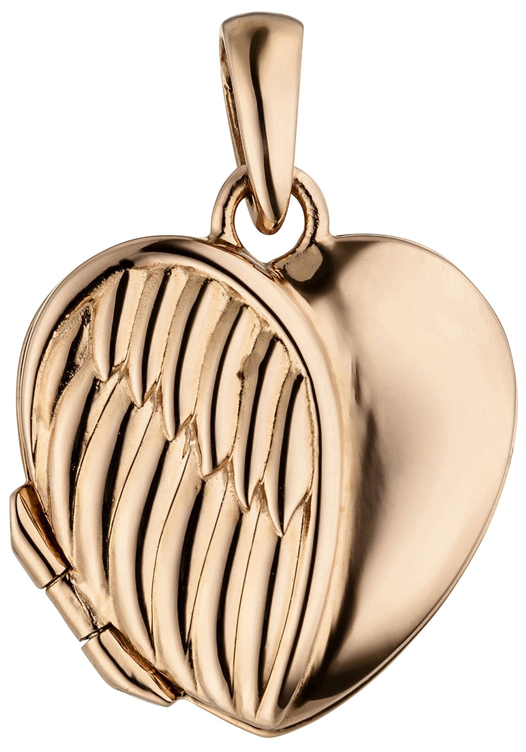 JOBO Medallionanhänger Kleines Medaillon Herz Flügel 18 mm, 925 Silber vergoldet für 1 Foto