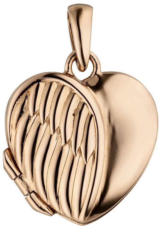 JOBO Medallionanhänger Anhänger Medaillon Herz Flügel, 925 Silber vergoldet  für 1 Foto