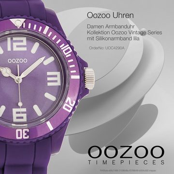 OOZOO Quarzuhr Oozoo Unisex Armbanduhr Vintage Series, Damen, Herrenuhr rund, groß (ca. 43mm) Silikonarmband lila