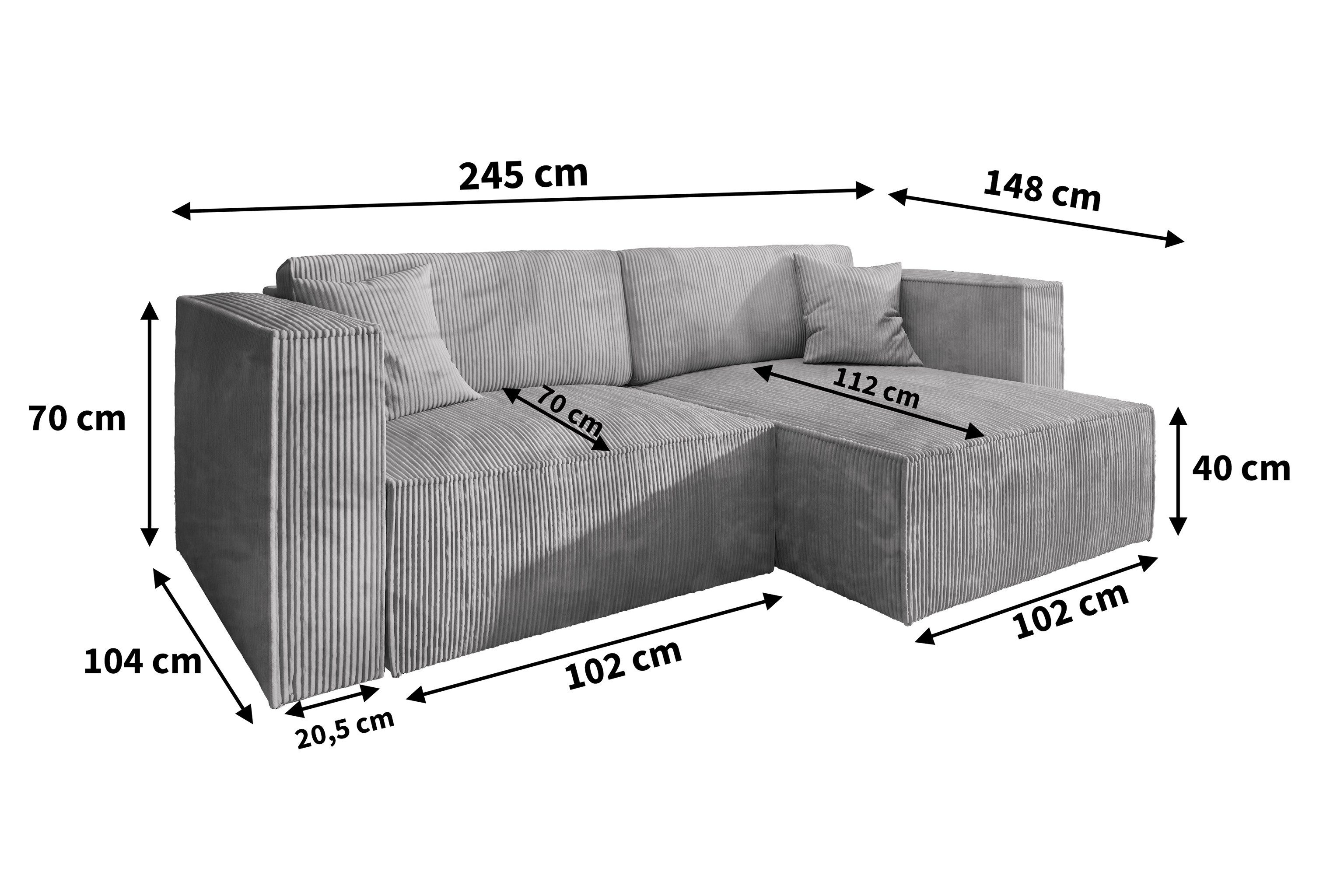 Masseno Ecksofa NERIO mit Schlaffunktion L-Form, Sofa mit Bettkasten
