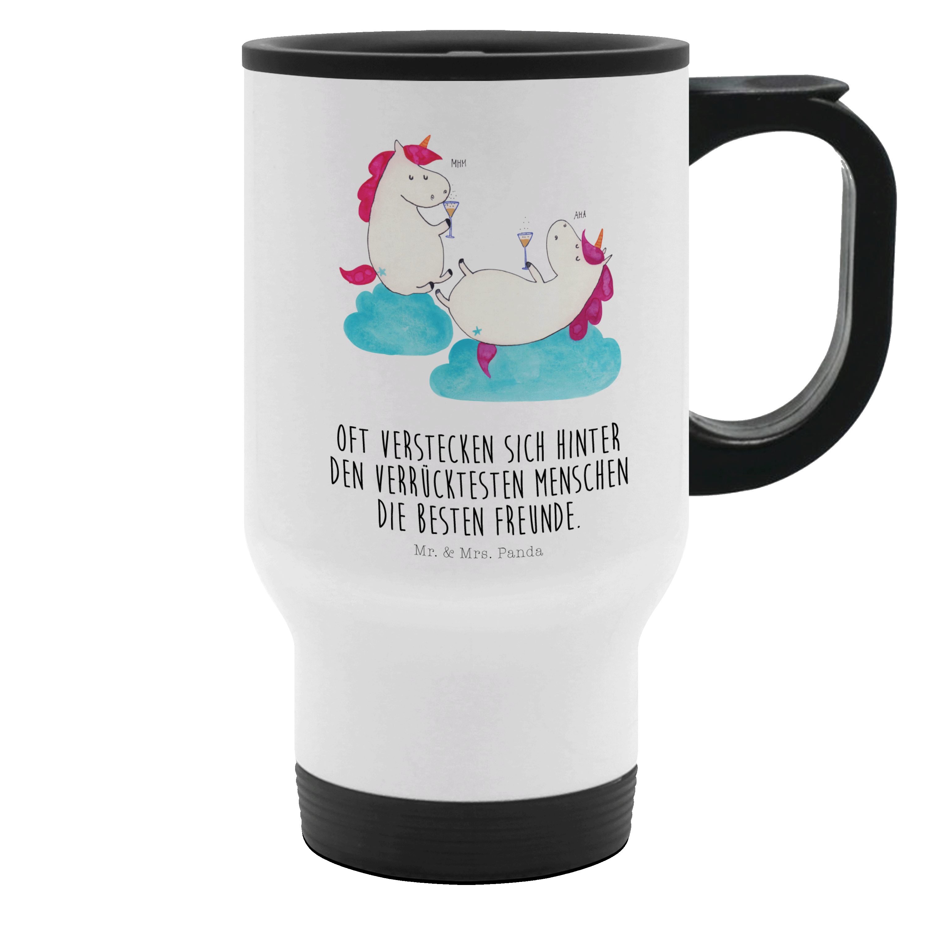 Mr. & Mrs. Panda Thermobecher Einhorn Sekt, Becher, Weiß, Kaffeebecher To Go, Sekt, Becher, Einhörn, 1-tlg., Edelstahl