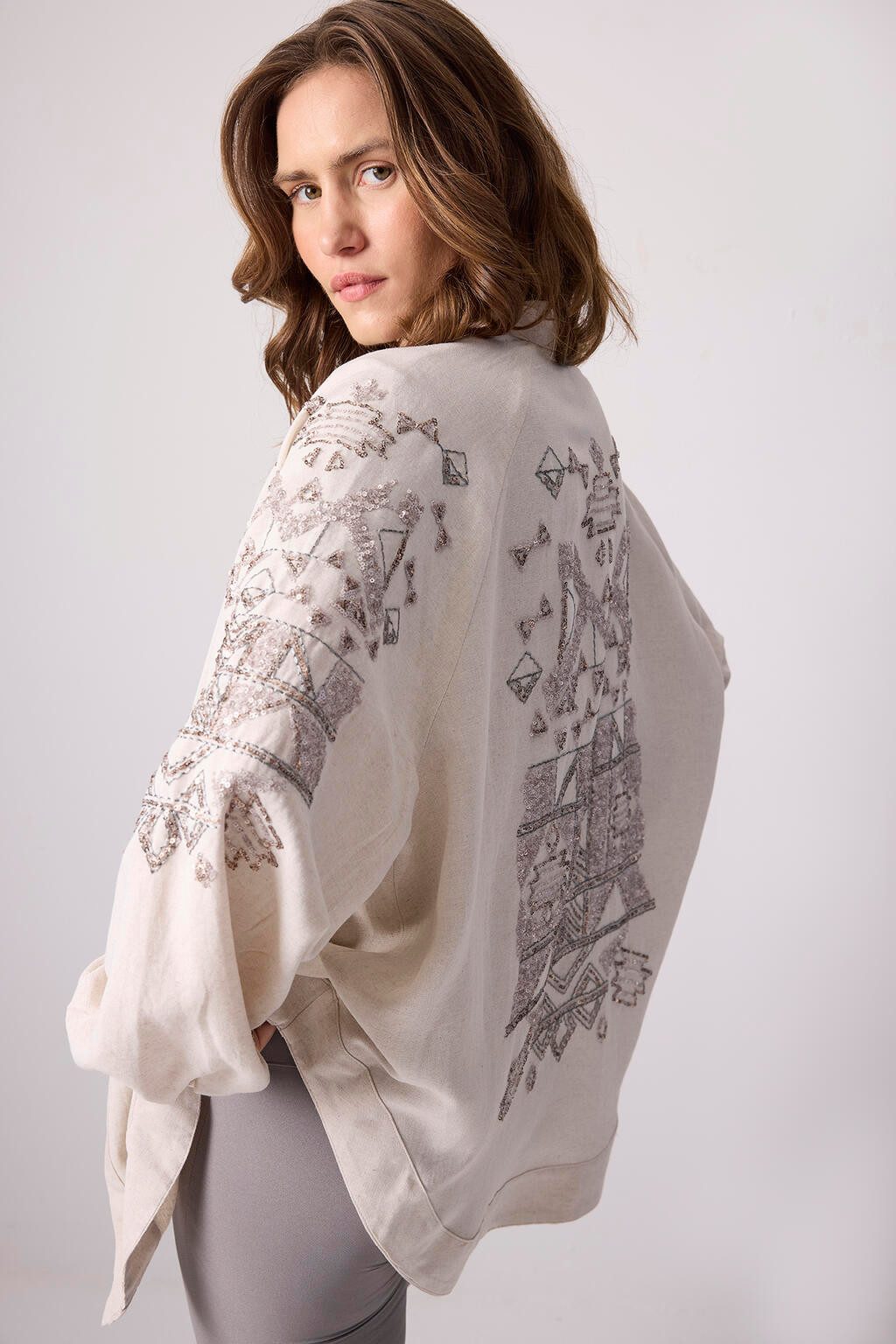 touche prive Maxikleid KIMONO MIT LEINENSTRUKTUR günstig online kaufen
