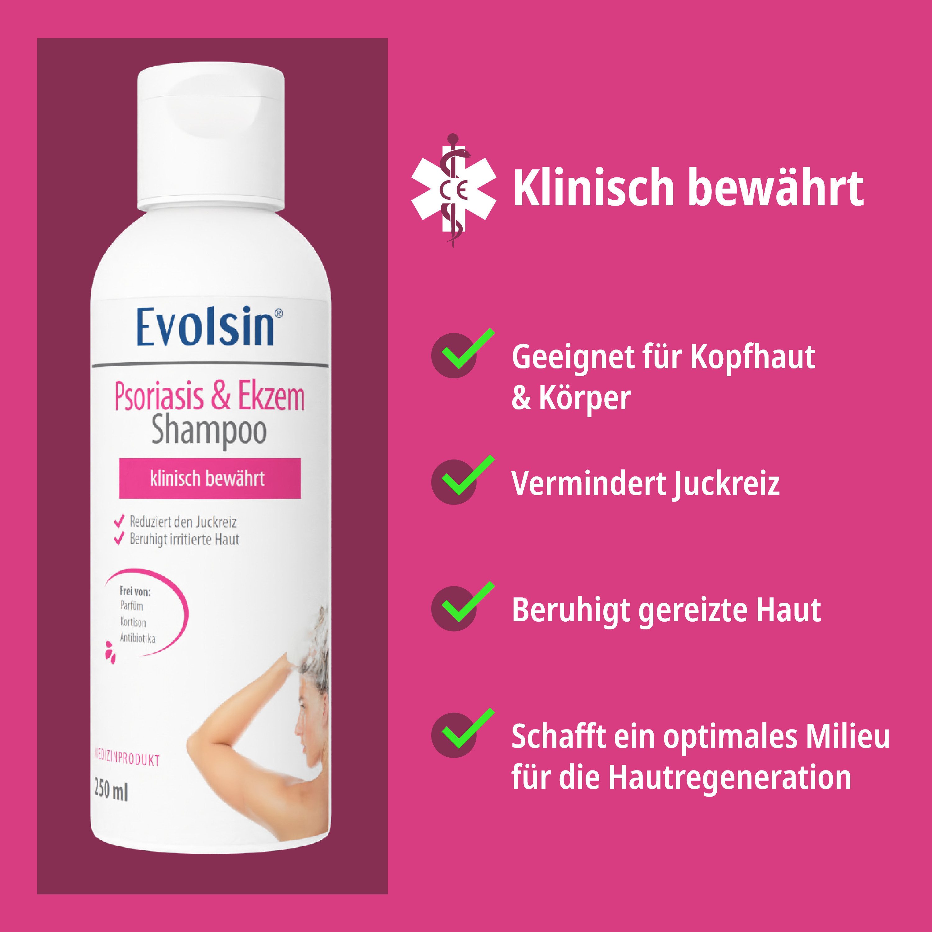 Evolsin Kopfhaut-Pflegeshampoo Ekzem & Psoriasis Shampoo - OHNE Kortison, Patentierte Wirkweise gegen Schuppenflechte und Seborrhoisches Ekzem