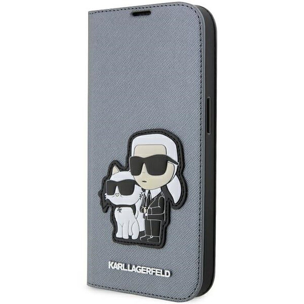 KARL LAGERFELD Handyhülle Klapphülle Handytasche Kartenfach 6,1", Saffiano-Optik, 3 Kartenfächer, Standfunktion