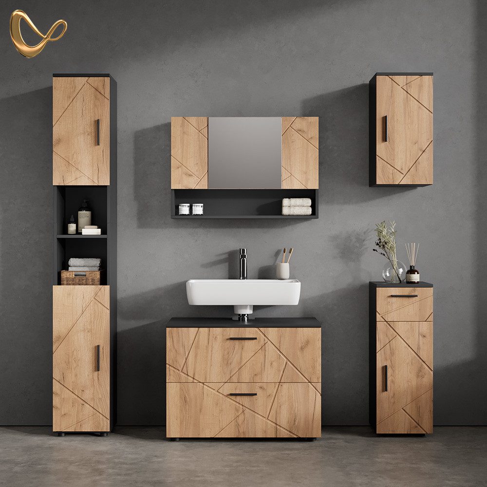 Livinity® Waschbeckenunterschrank Ronco, Goldkraft Eiche/Anthrazit/Anthrazi günstig online kaufen