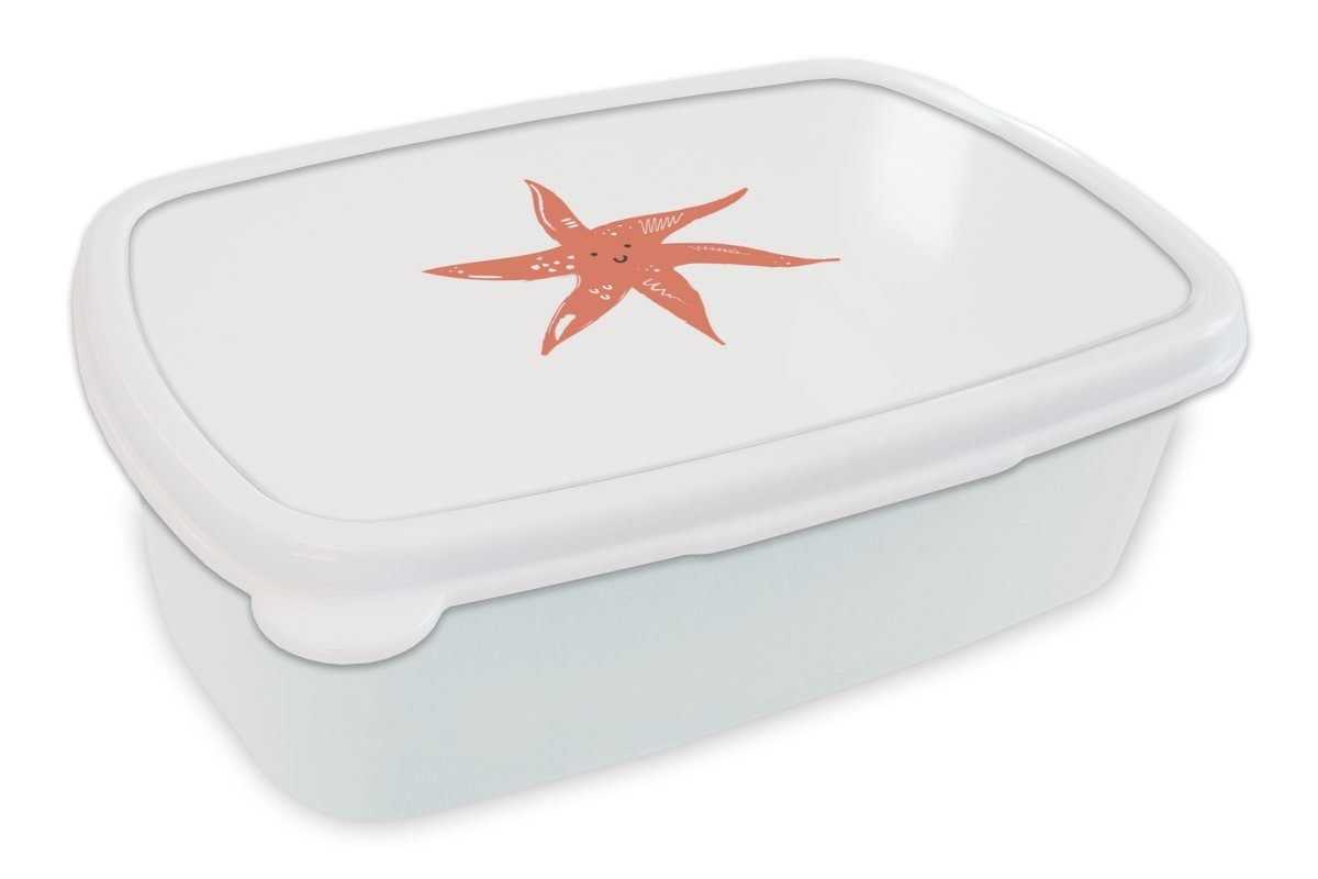 MuchoWow Lunchbox Seestern - Rosa - Pastell, Kunststoff, (2-tlg), Brotbox für Kinder und Erwachsene, Brotdose, für Jungs und Mädchen weiß