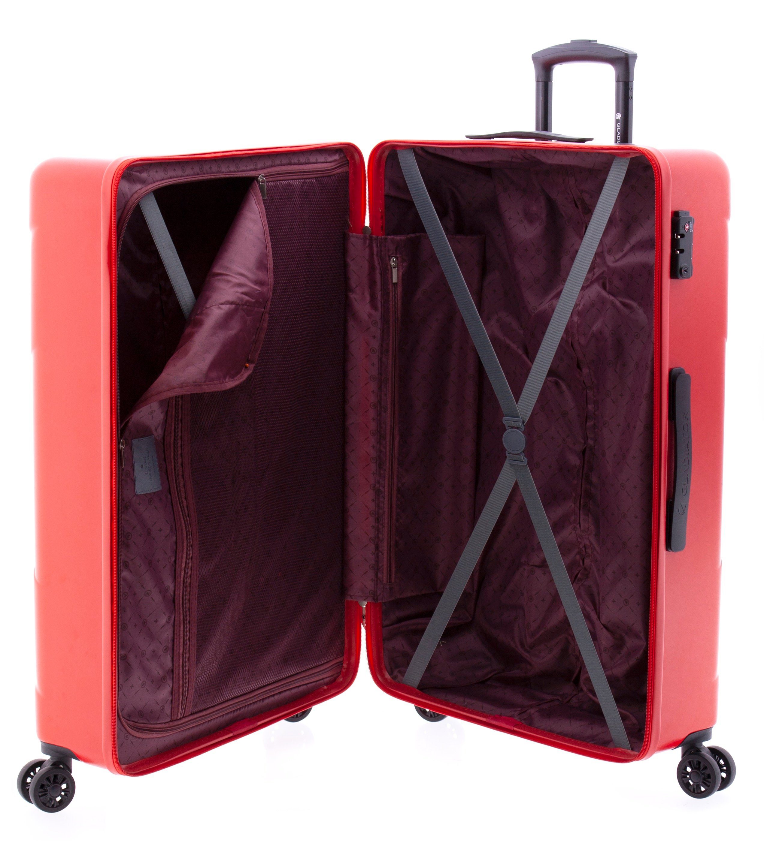 GLADIATOR Hartschalen-Trolley Koffer XL-78 cm, TSA, rot 3,8kg, Rollen 4 4 Farben