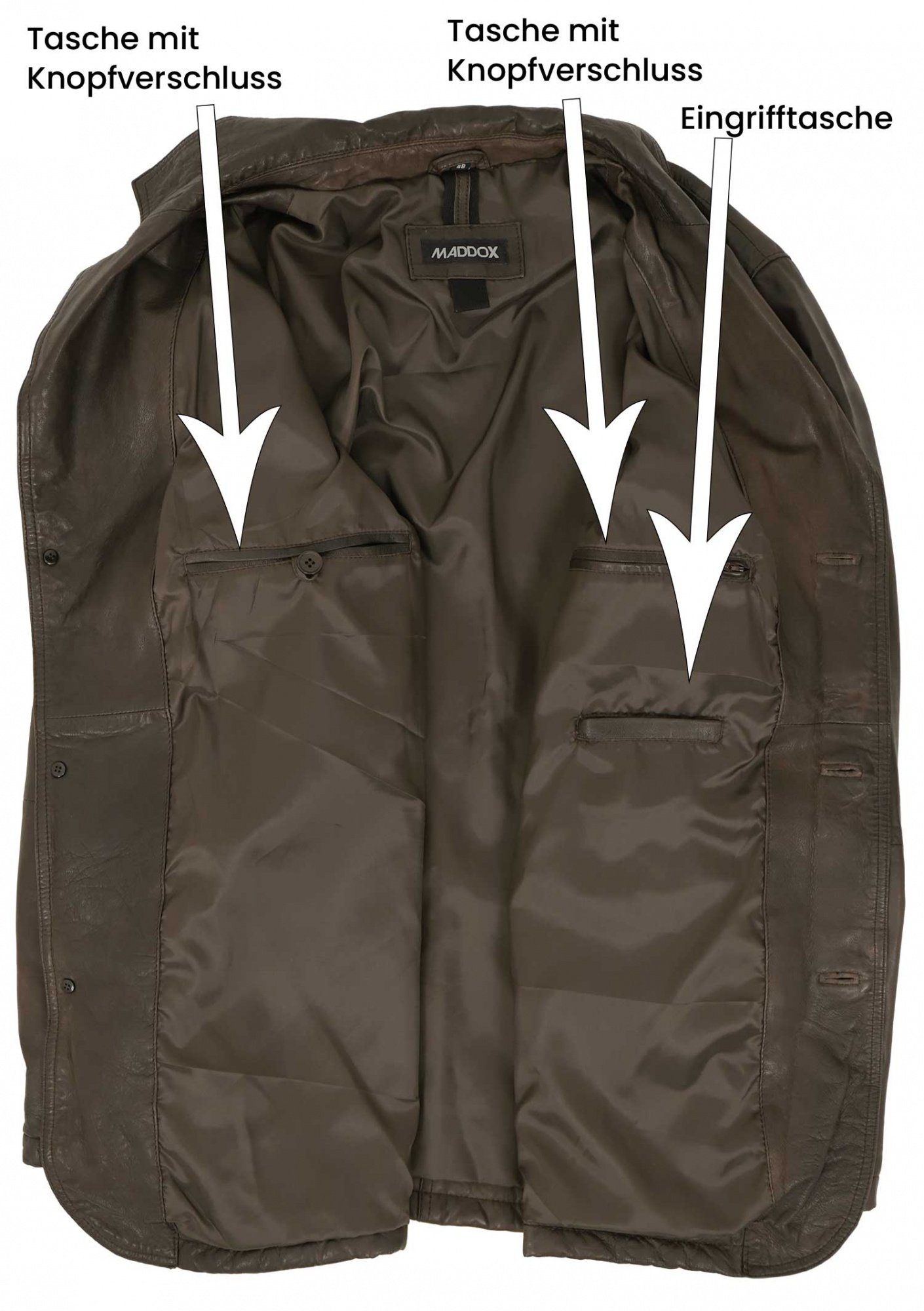 Maddox Lederjacke MADDOX - Herren Lederjacke Sakko Lammnappa dunkelbraun