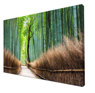 wandmotiv24 Leinwandbild Bambus Weg Wald Zaun, Wald (1 St), Wandbild, Wanddeko, Leinwandbilder in versch. Größen