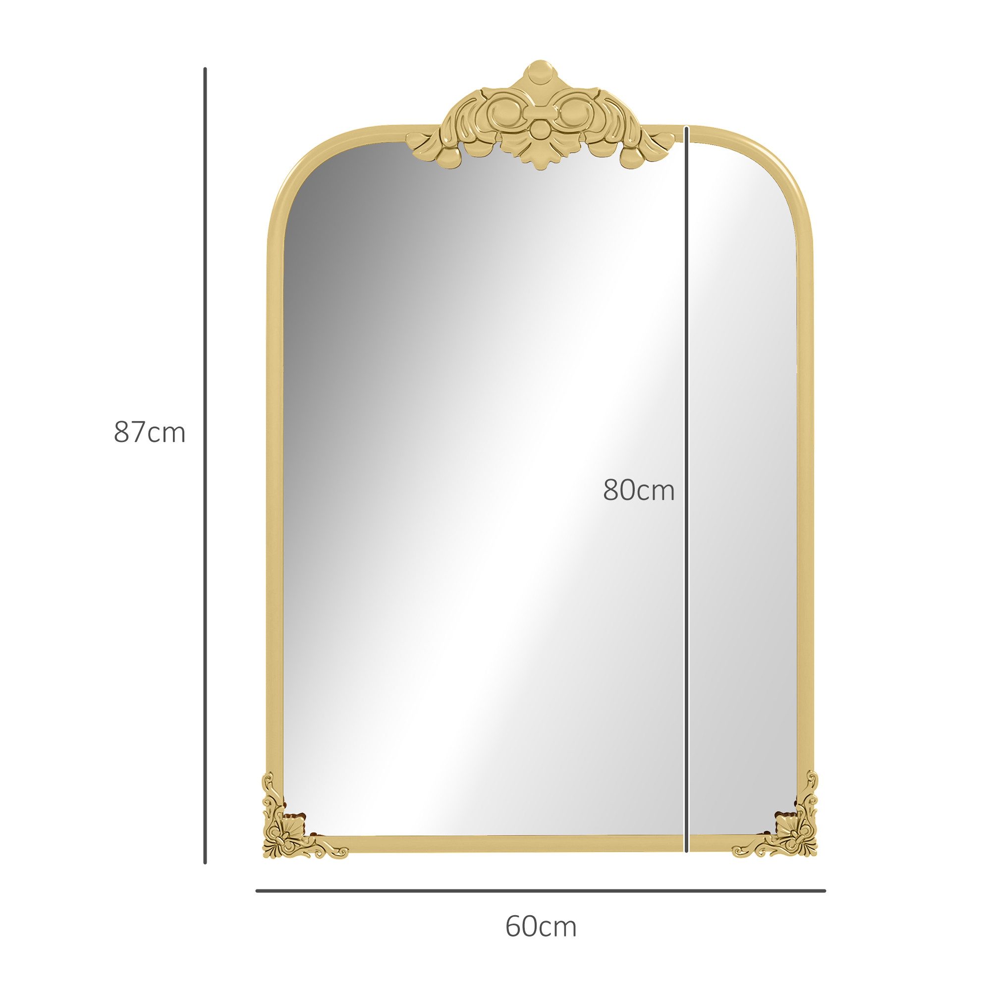HOMCOM Wandspiegel Spiegel 60 x 87cm mit Rahmen aus Metall Dekorativer Hängespiegel (Badezimmerspiegel, 1-St., Dekospiegel), für Wohnzimmer, Schlafzimmer, Gold