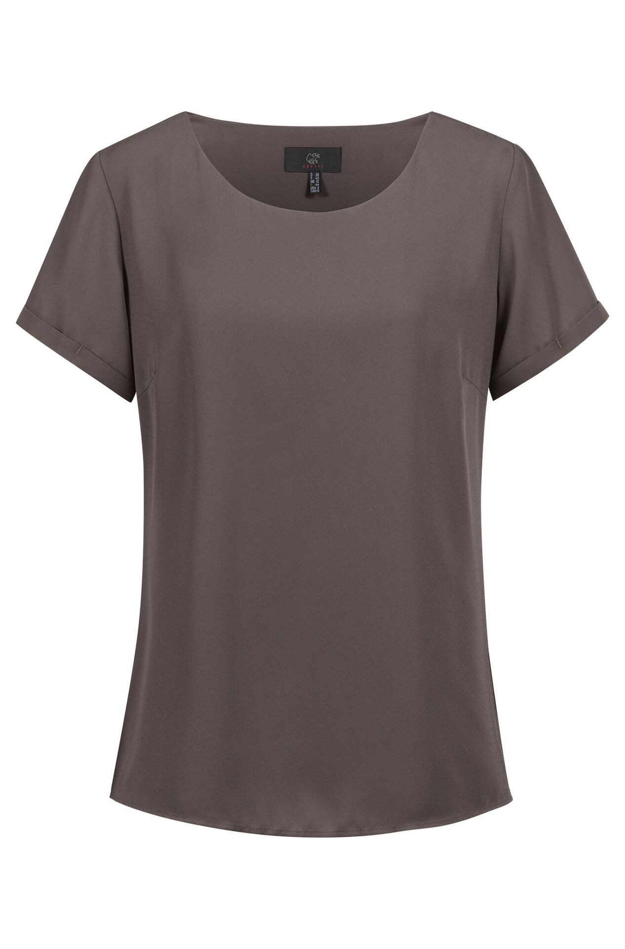 GREIFF Kurzarmbluse Greiff CHIFFON Damen Bluse Kurzarm Rundhals Regular Taupe