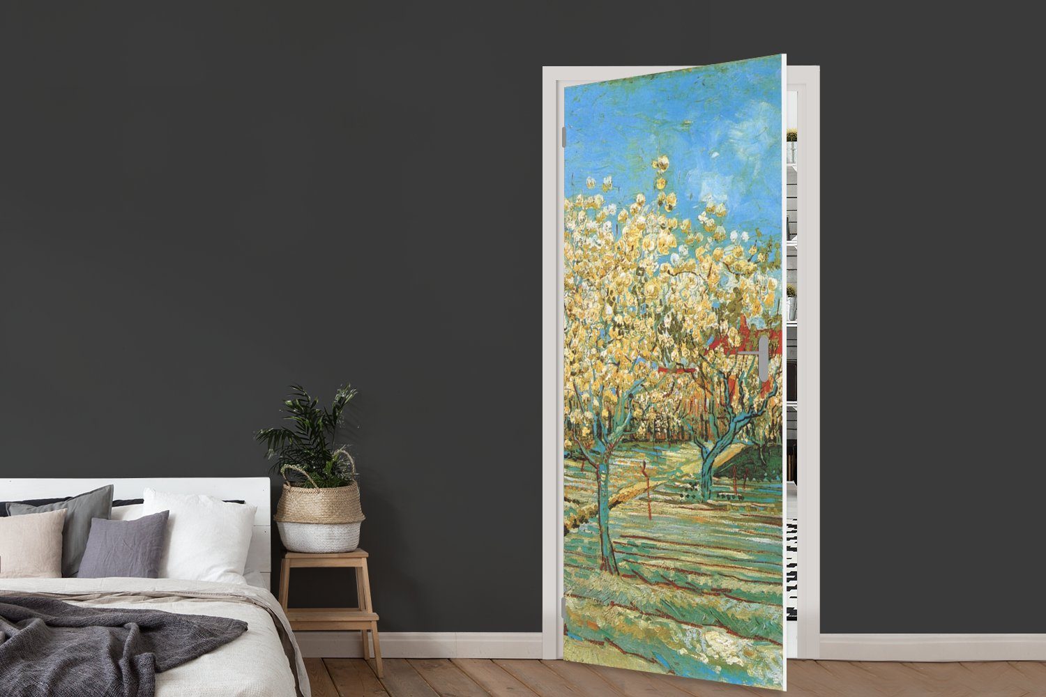 van Gogh, Tür, St), bedruckt, Türaufkleber, für Vincent Fototapete Obstgarten Blühender Matt, MuchoWow Türtapete 75x205 (1 cm -