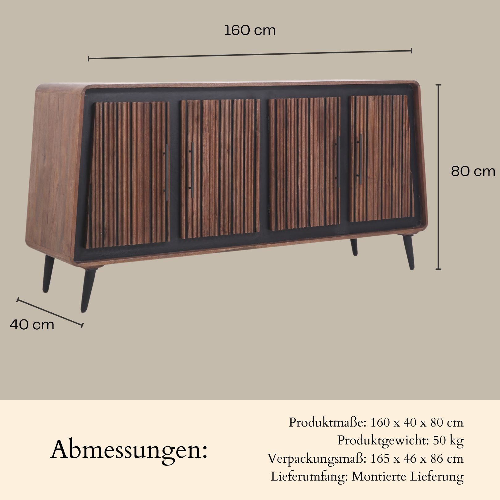 Marrakesch Orient & Mediterran Interior Sideboard Industrial Sideboard Adelgis modern aus Massivholz Möbel massiv 160 cm (1 St), Handarbeit