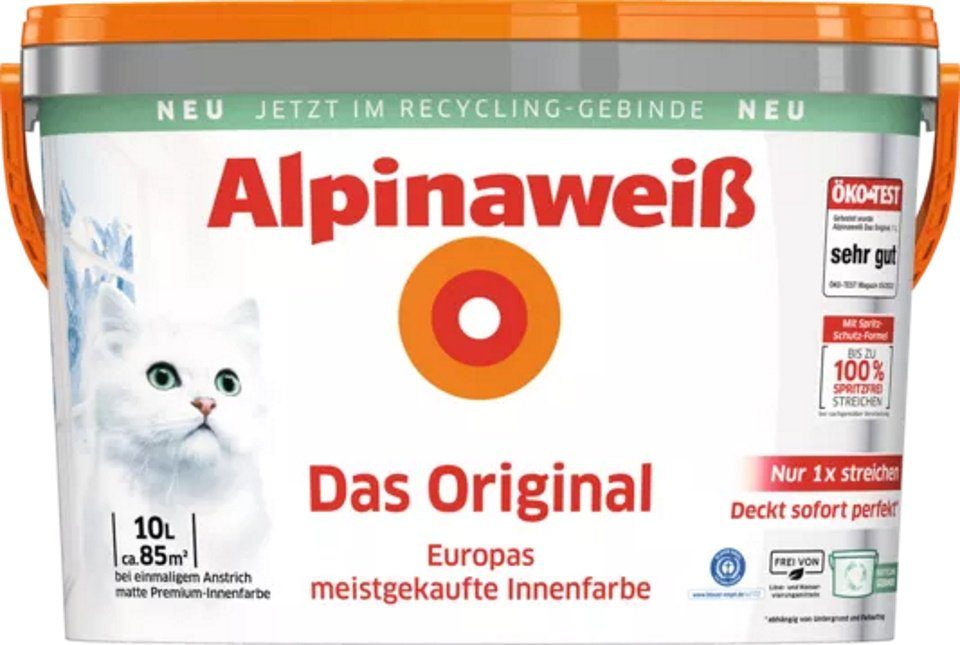 Alpina Wand- und Deckenfarbe Alpinaweiß 10 Liter Das Original