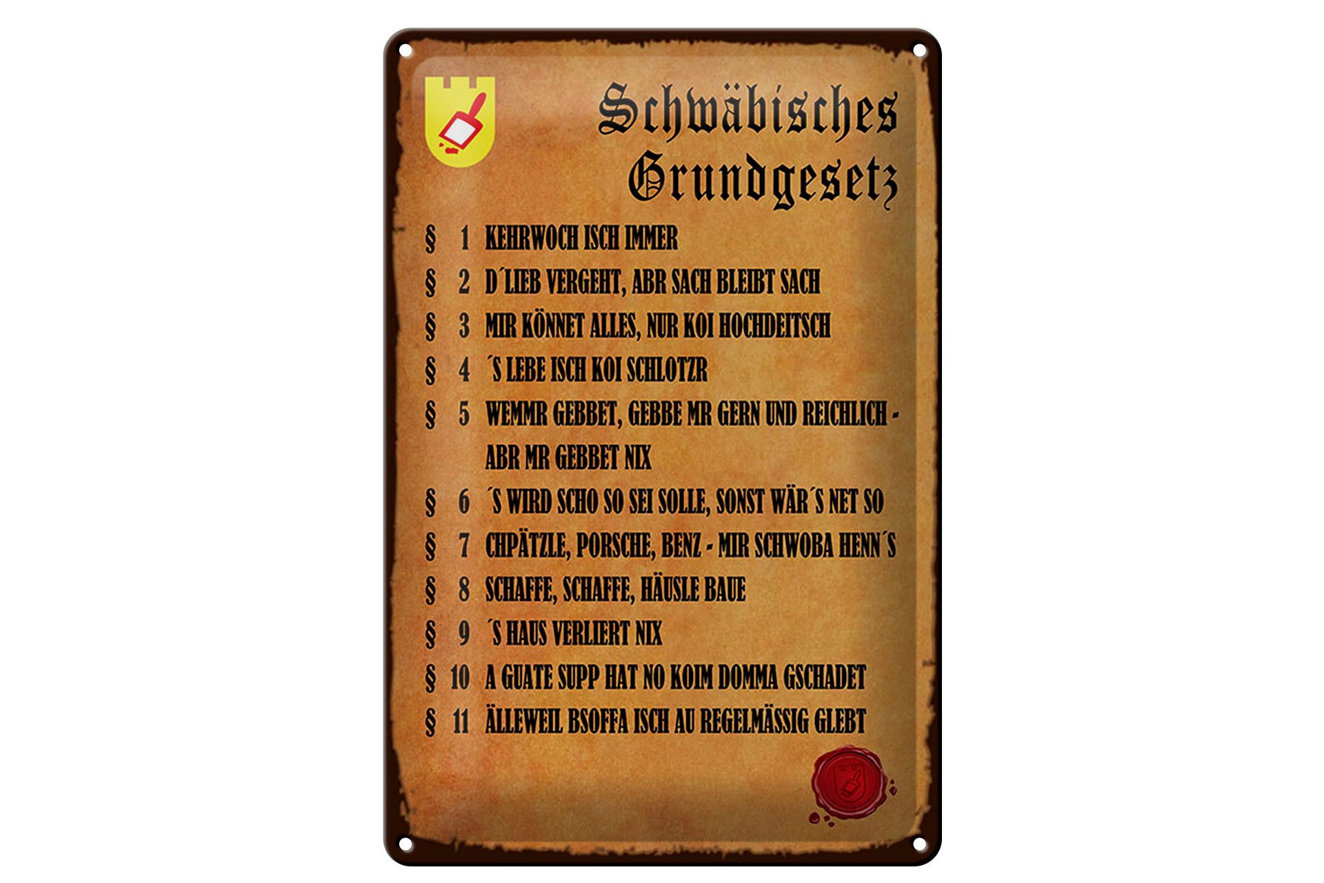 Metallbild Spruch 20x30 cm schwäbisches Grundgesetz