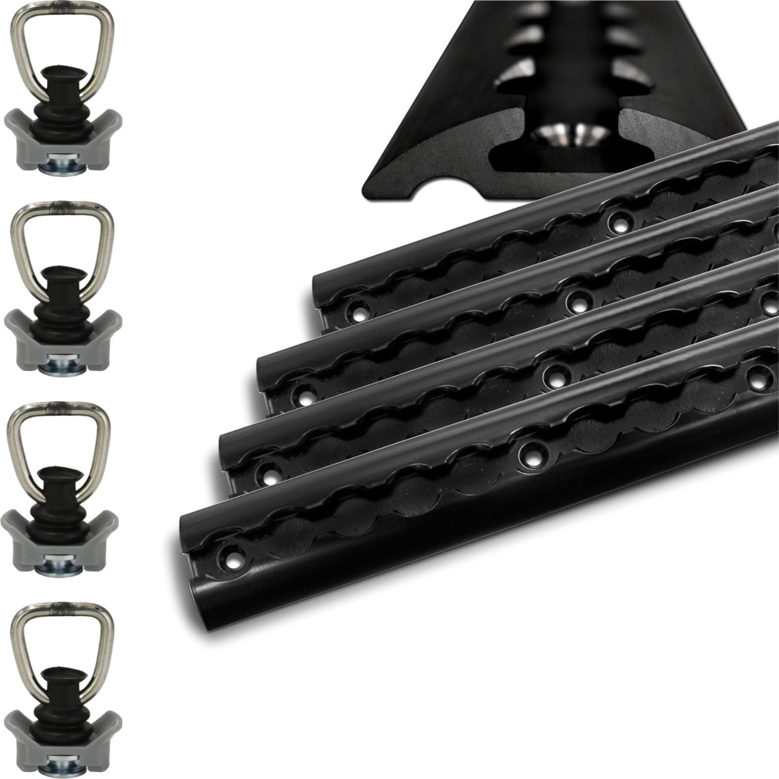solidpro Spanngurt Airlineschiene 4x 0,5 Meter halbrund schwarz mit 4x Fitting (Set, 4-St., mit 4 Zurrösen)