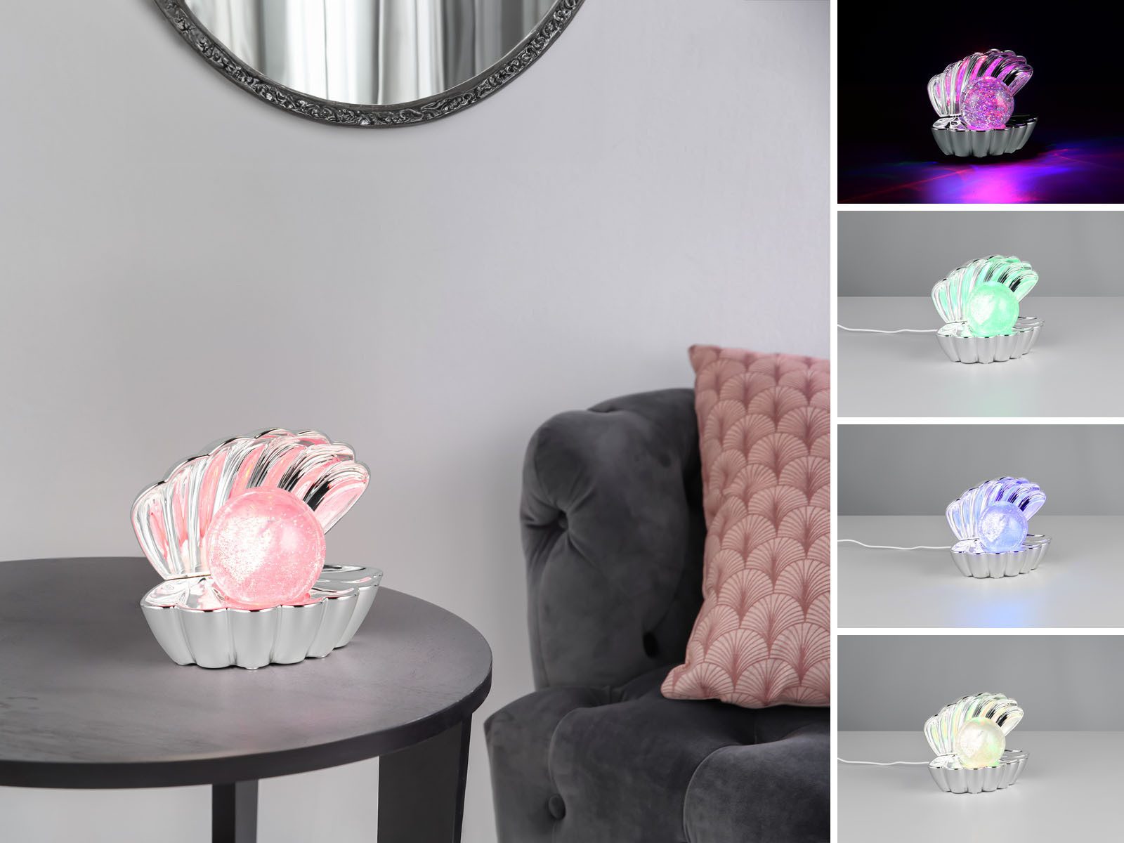 Reality Leuchten USB-Tischleuchte Muschel-Lampe RGB & Glitzerkugel, H 14cm, günstig online kaufen