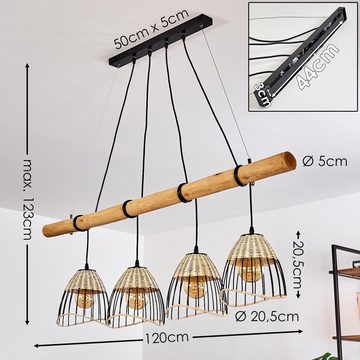 hofstein Pendelleuchte »Benna« aus Holz/Metall/Bast in Braun/Schwarz, ohne Leuchtmittel, Hängelampe, verstellbare Leuchtenschirme, 4xE27, Retro/Vintage
