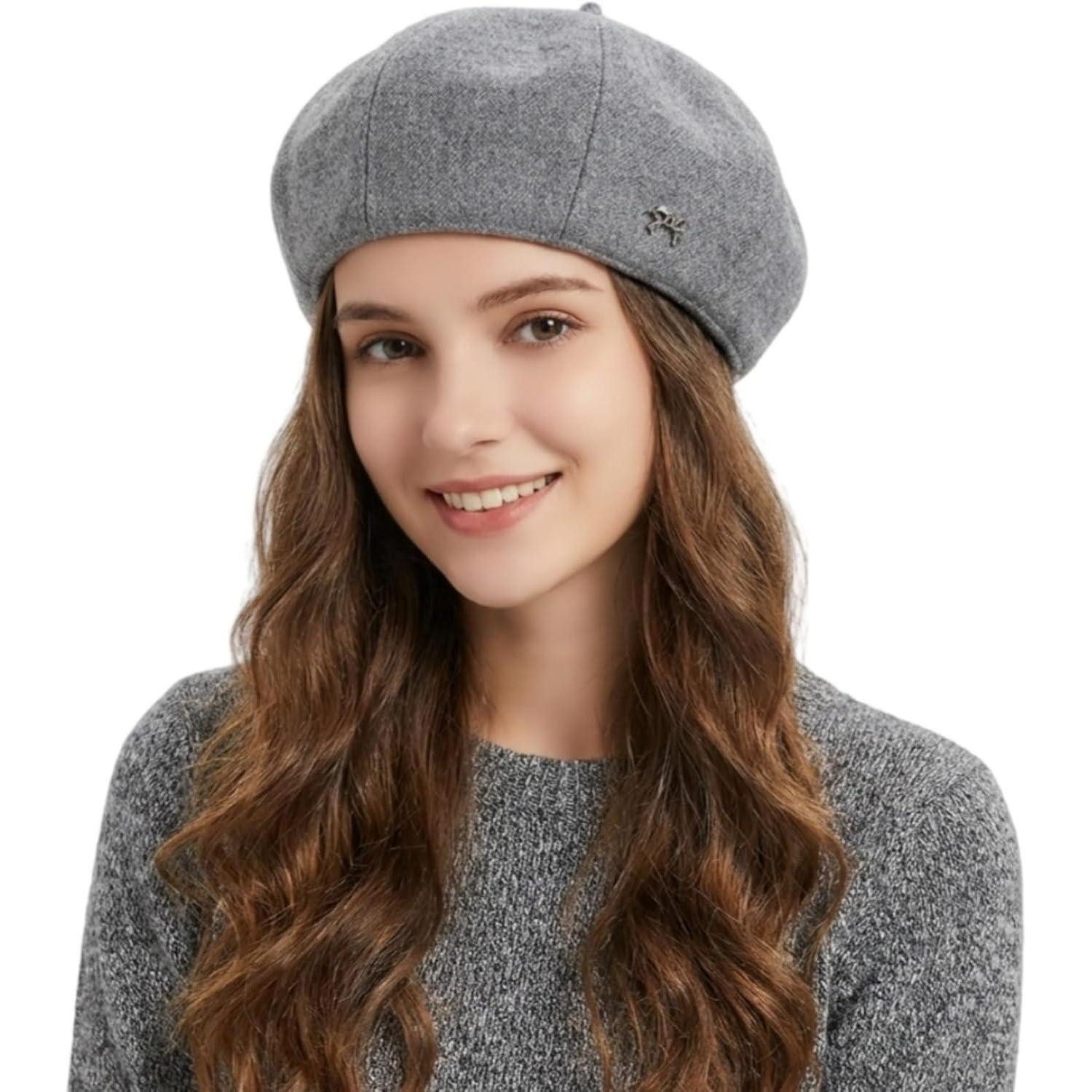 LuxusKollektion Baskenmütze Baskenmütze Damen Barett Malermütze Achteckig 56-58 Grau