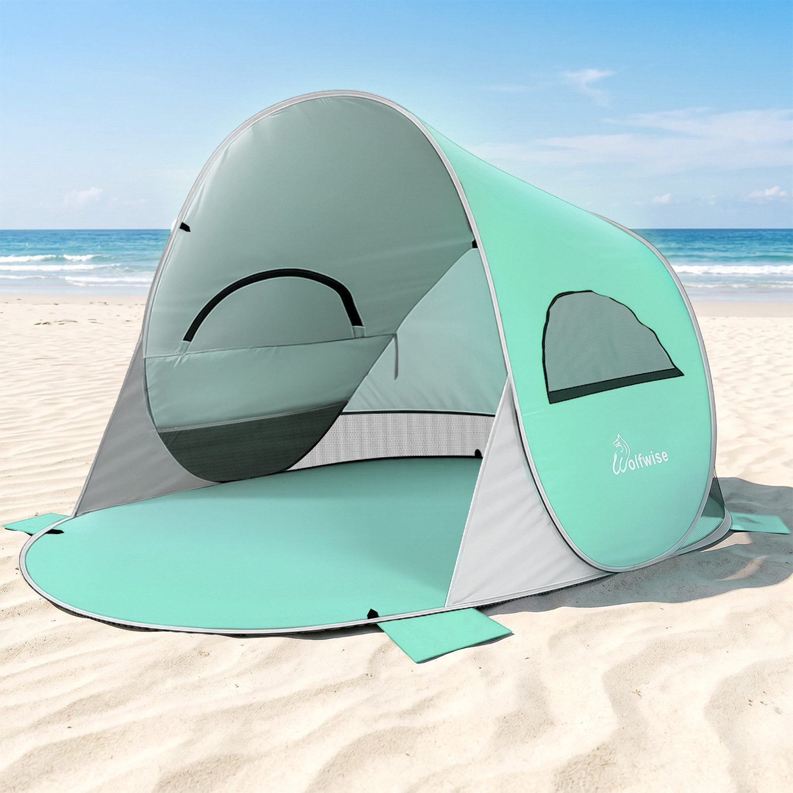 Wolfwise Kuppelzelt Strandmuschel Pop-Up Zelt mit UV-Schutz 50+, 2-6 Personen Strandzelt, Personen: 4 (Set, 1 x Zelt, mit Transporttasche), UV-Schutz 50+, Wasserabweisendes