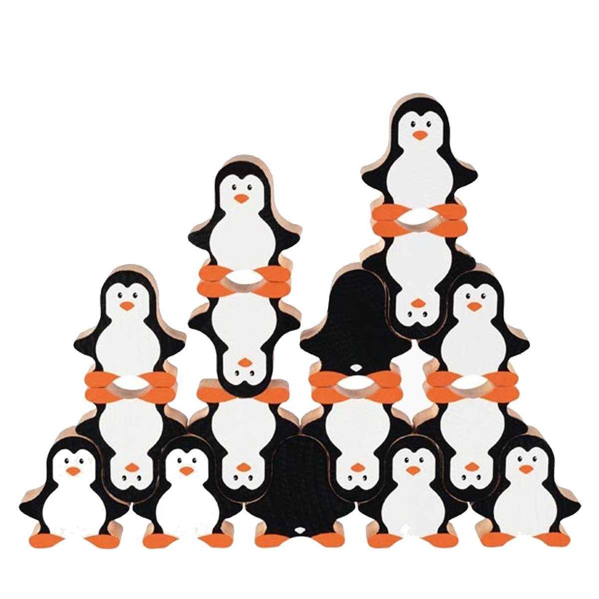 goki Spielesammlung Stapelfiguren Pinguine, Stapelfiguren, 18 bunte Holzpinguine für kreativen Stapelspaß