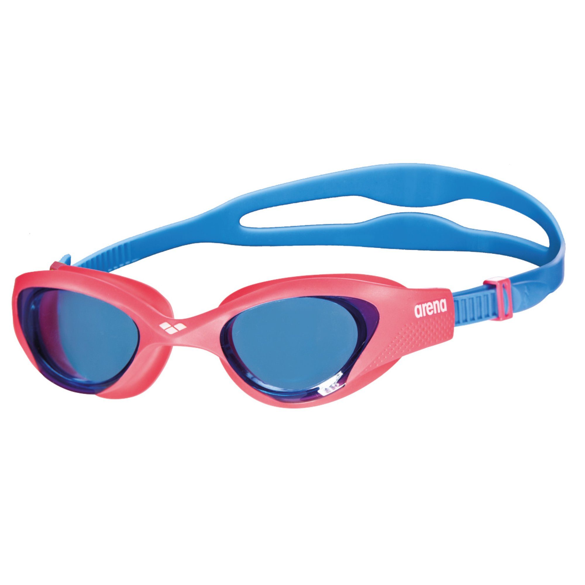 Arena Schwimmbrille arena The One Junior light blue-red-blue, (1-St), Geteiltes Kopfband für angenehmen Tragekomfort