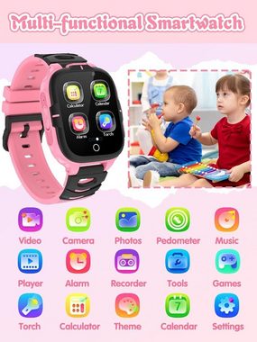 clleylise für Kinder Jungen und Mädchen Smartwatch (1.54 Zoll), mit S0S und Telefon, 15 Spielen, SOS-Anruf Kamera, Wecker Touchscreen