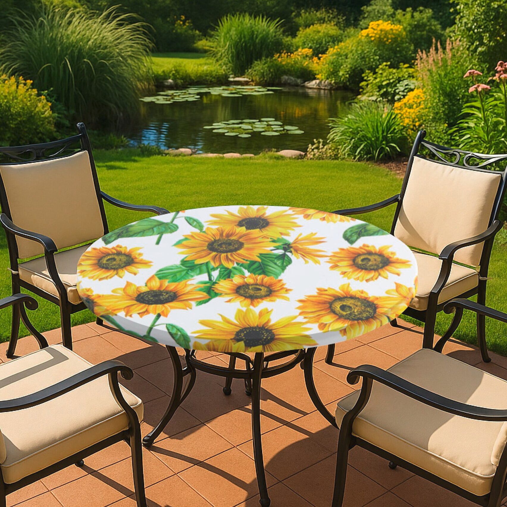 Maximex Gartentischdecke Spann-Tischdecke, Ø 85-105 cm, abwaschbar, wetterfest