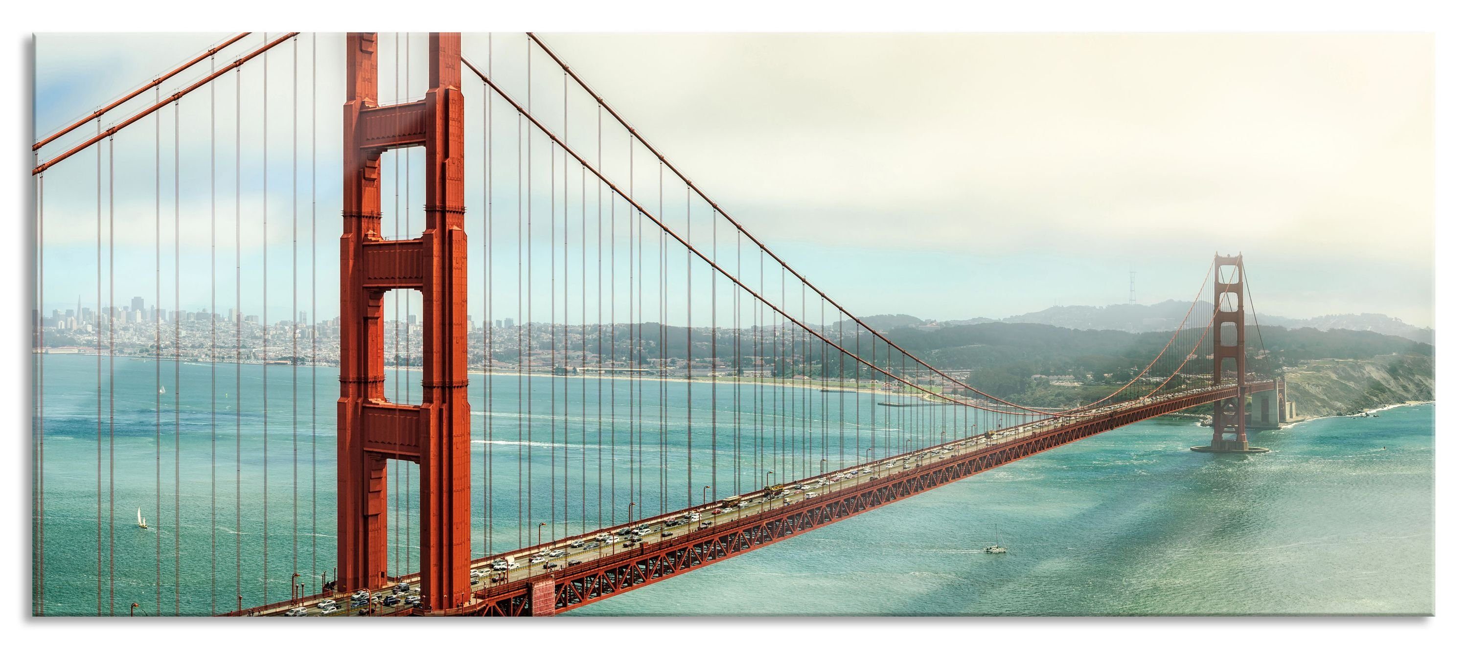 Pixxprint Glasbild Golden Gate Bridge, Golden Gate Bridge (1 St), Glasbild aus Echtglas, inkl. Aufhängungen und Abstandshalter