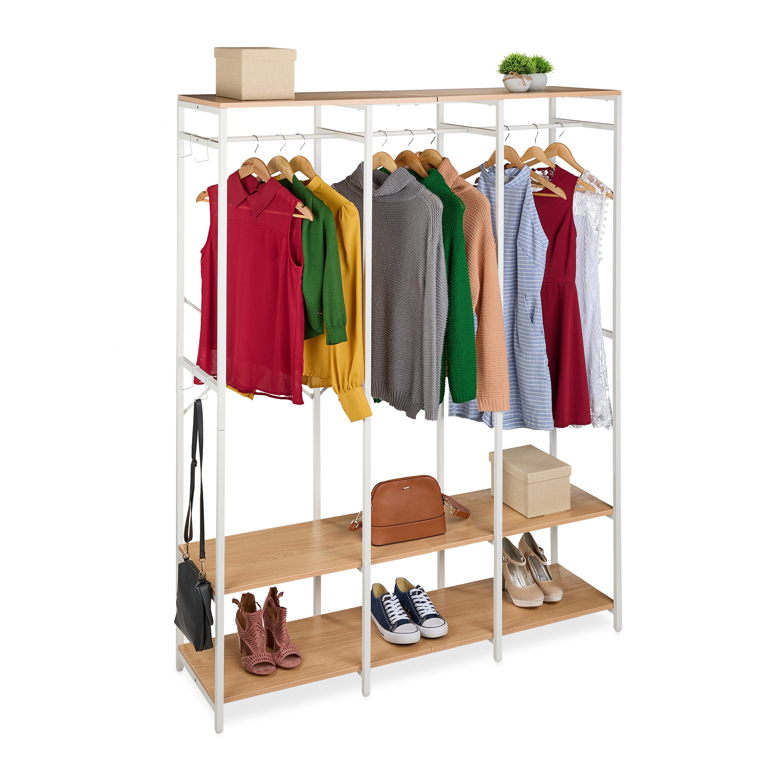 relaxdays Kleiderständer Garderobe offen Kleiderstangen & Ablagen, Weiß-Hel günstig online kaufen